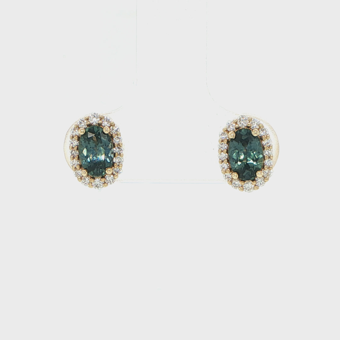 14K Yellow Gold Montana Sapphire Diamond Stud Earrings
