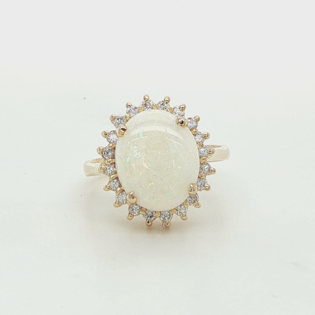 14K Yellow Gold Opal & Diamond Ring