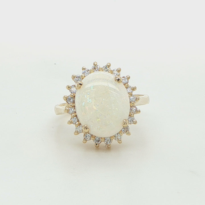 14K Yellow Gold Opal & Diamond Ring