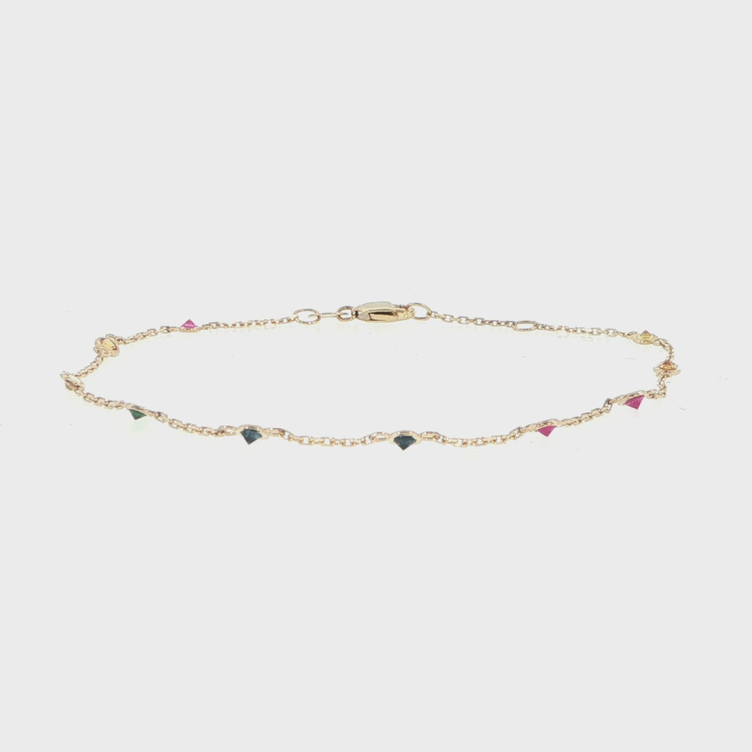 14K Yellow Gold Multi-Gemstone Station Bracelet