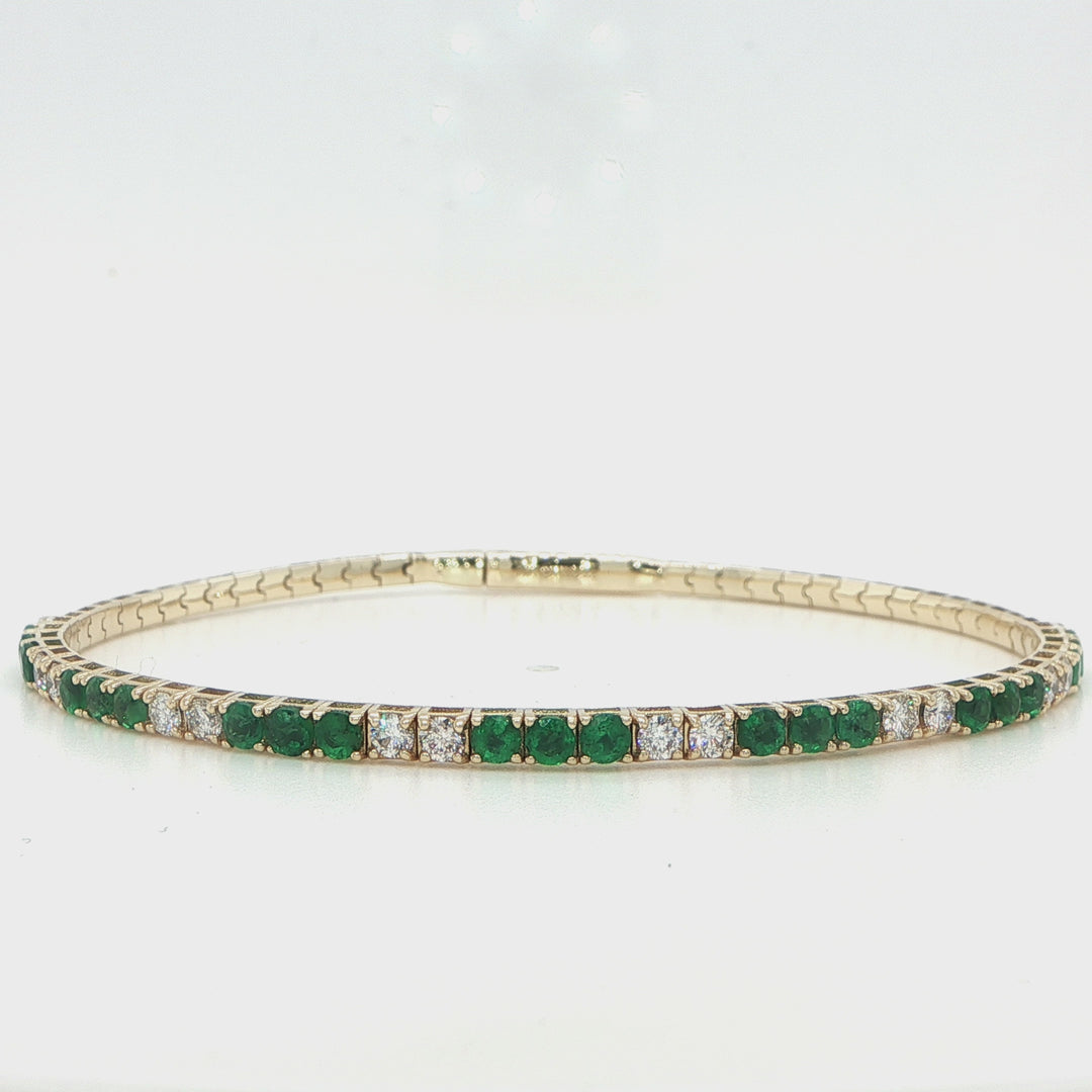 14K Yellow Gold Emerald & Diamond Oval Flex Bangle
