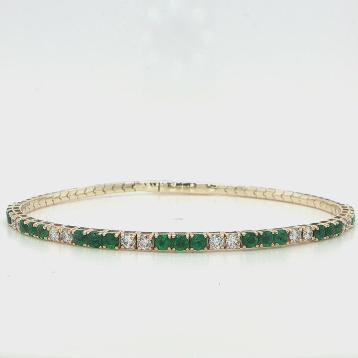 14K Yellow Gold Emerald & Diamond Oval Flex Bangle