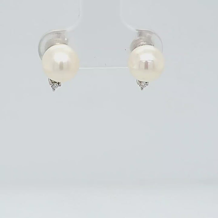 7mm Pearl and Diamond Stud Earrings