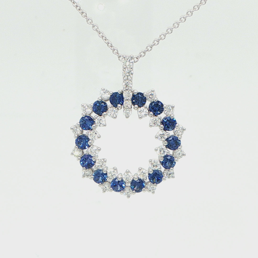 14K White Gold Sapphire & Diamond Double Circle Necklace