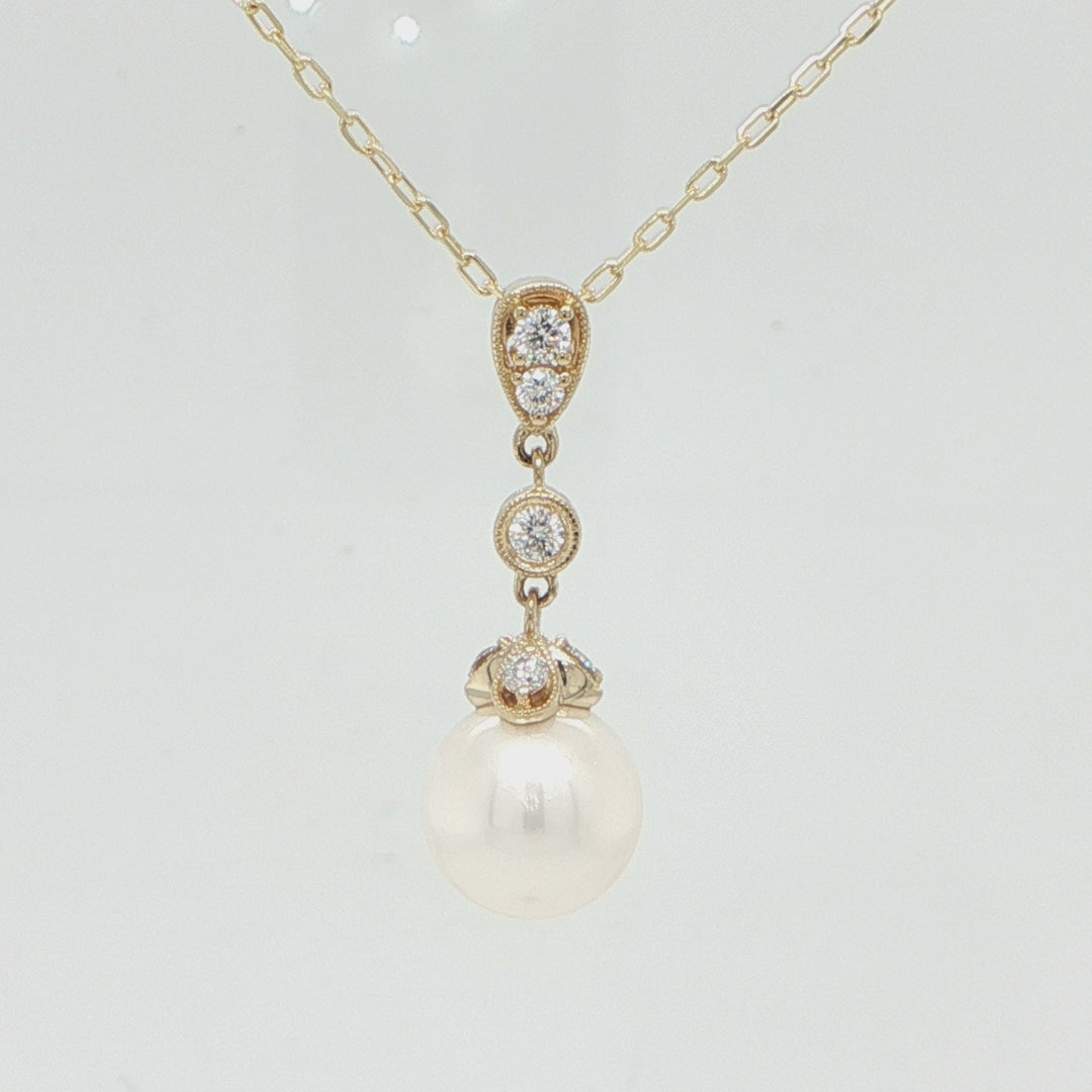 14K Yellow Gold Pearl & Diamond Necklace