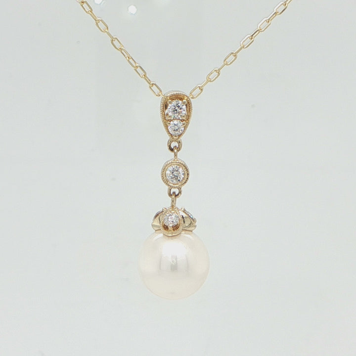14K Yellow Gold Pearl & Diamond Necklace