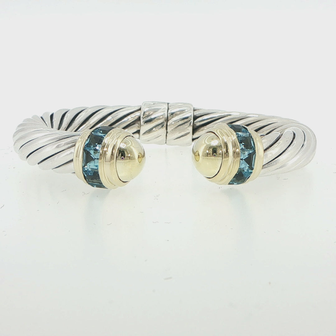David Yurman Sterling Silver 10mm Blue Topaz Cuff Bracelet