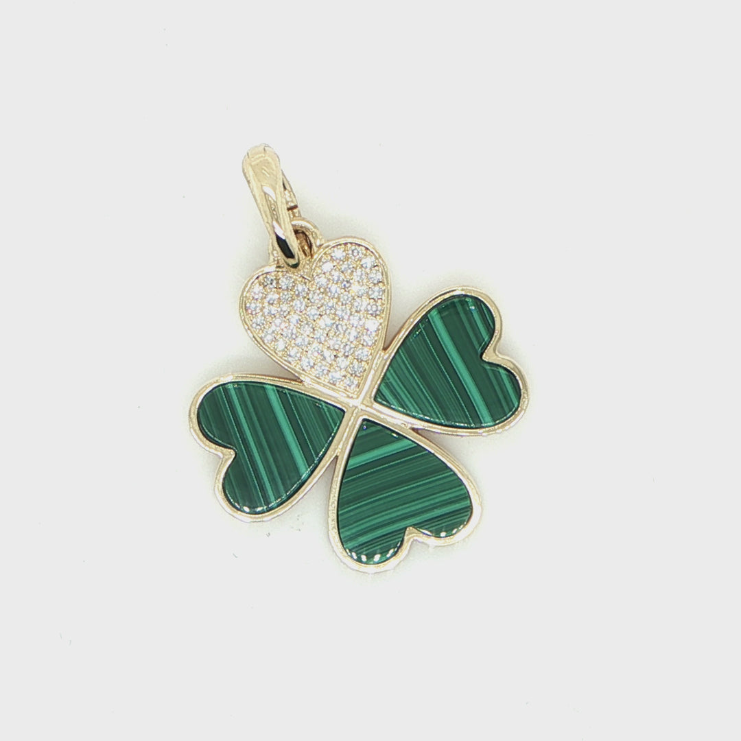14K Yellow Gold Clover Malachite & Diamond Pendant