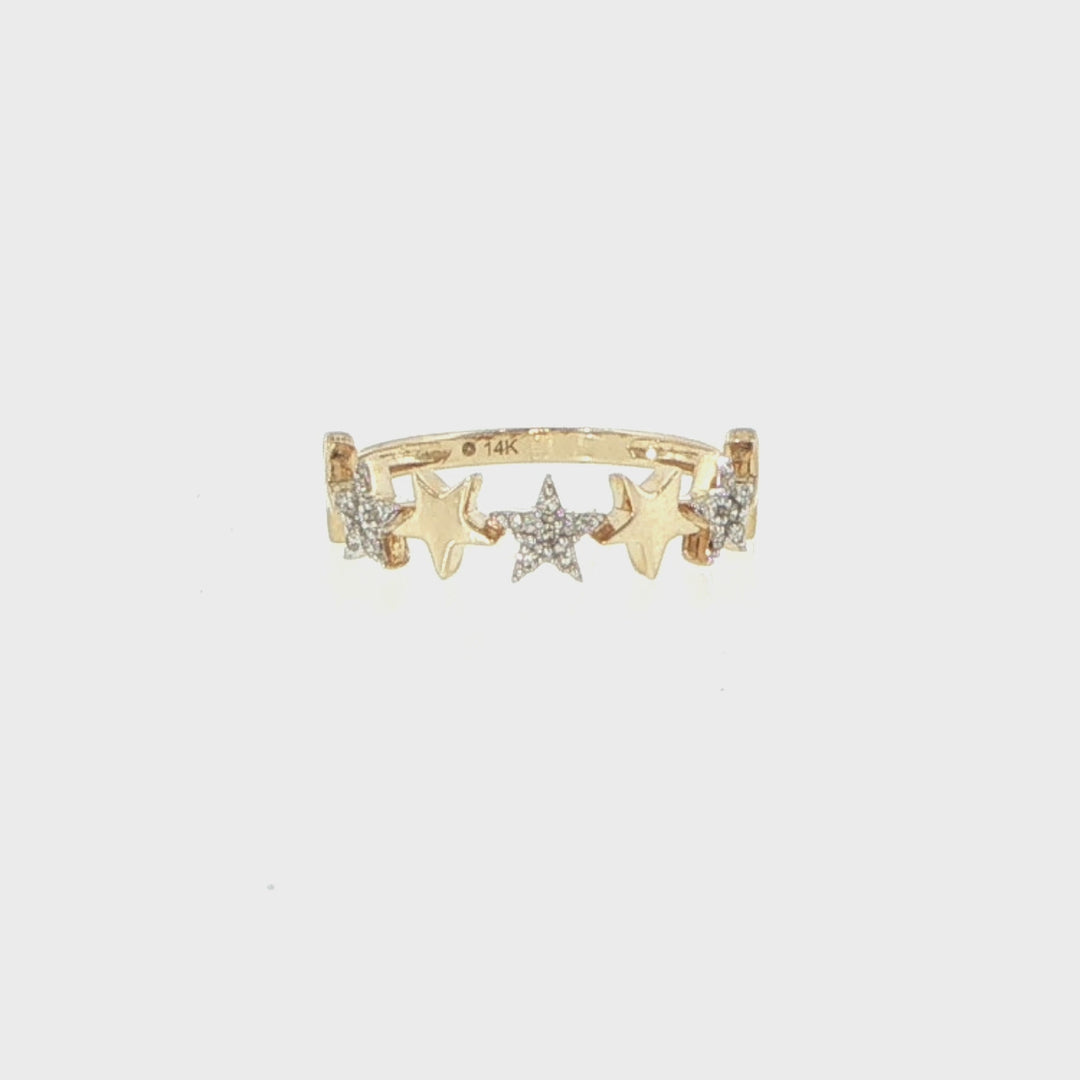 14K Yellow Gold Diamond Star Fashion Ring