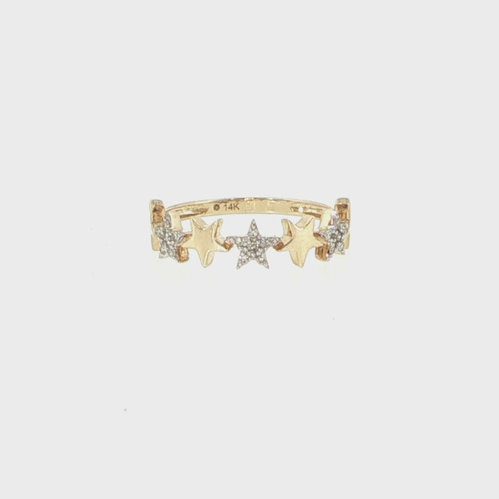 14K Yellow Gold Diamond Star Fashion Ring