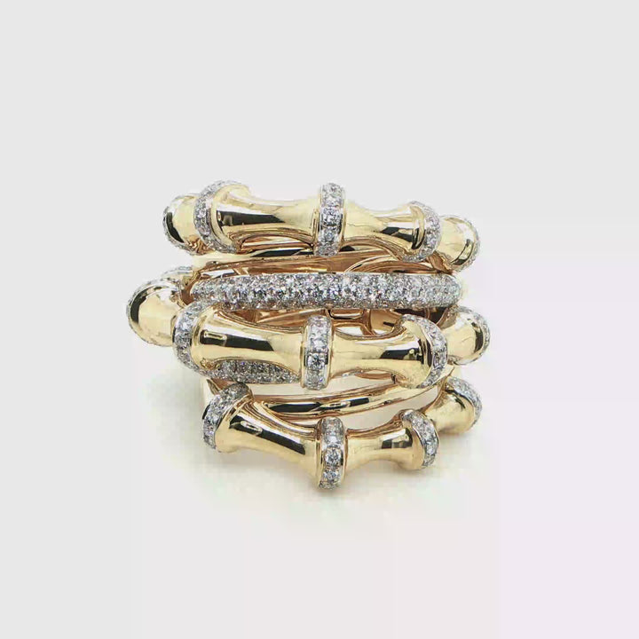 18K Yellow Gold Bamboo Diamond Stack Ring