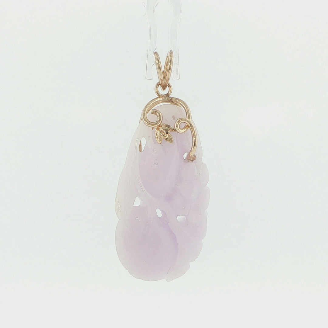 14K Yellow Gold Carved White Jade Flower Pendant