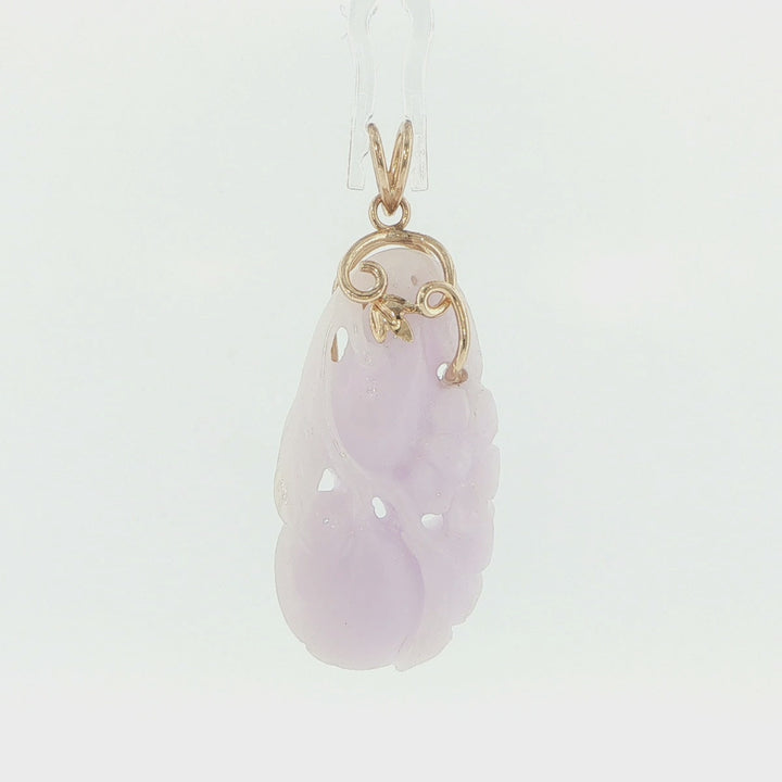14K Yellow Gold Carved White Jade Flower Pendant