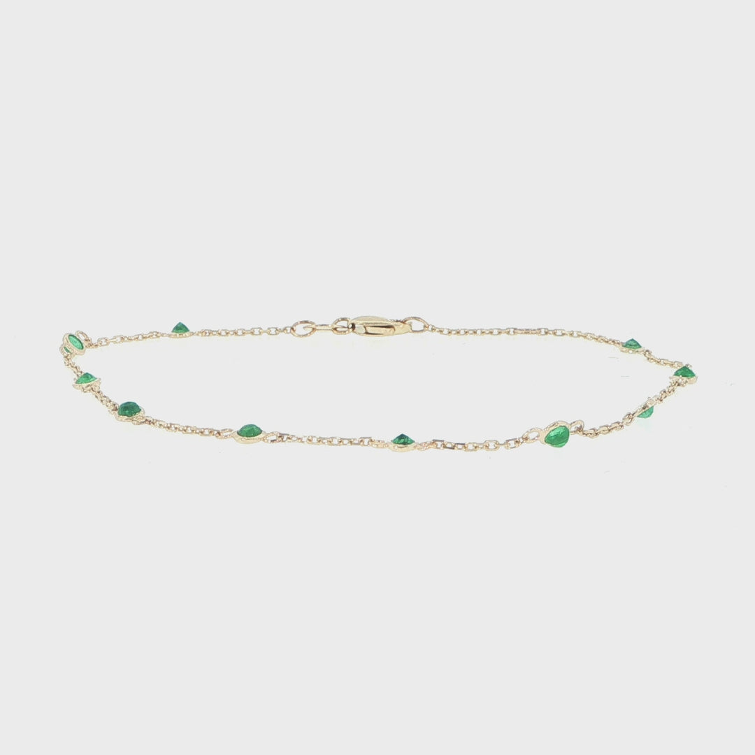 14K Yellow Gold Emerald Station Bracelet