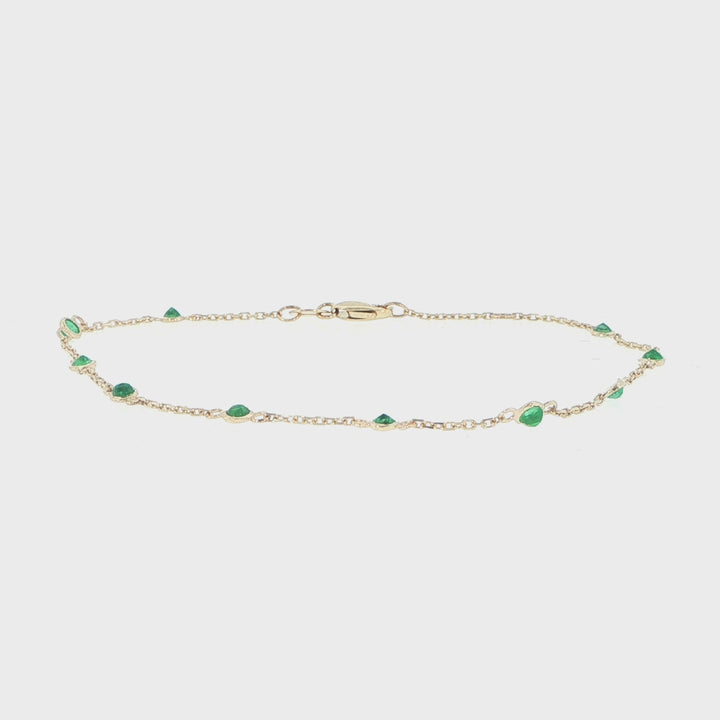 14K Yellow Gold Emerald Station Bracelet