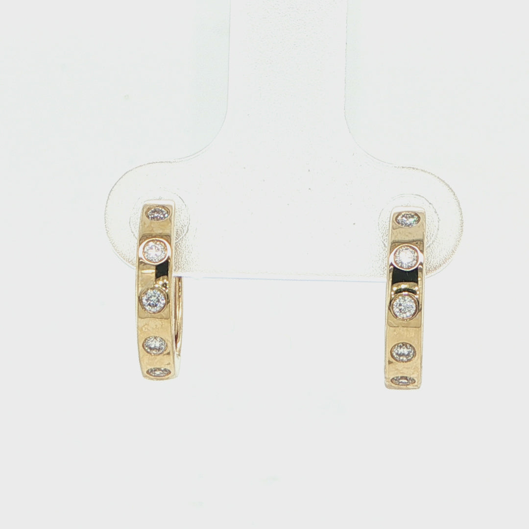 14K Yellow Diamond Huggie Hoop Earrings