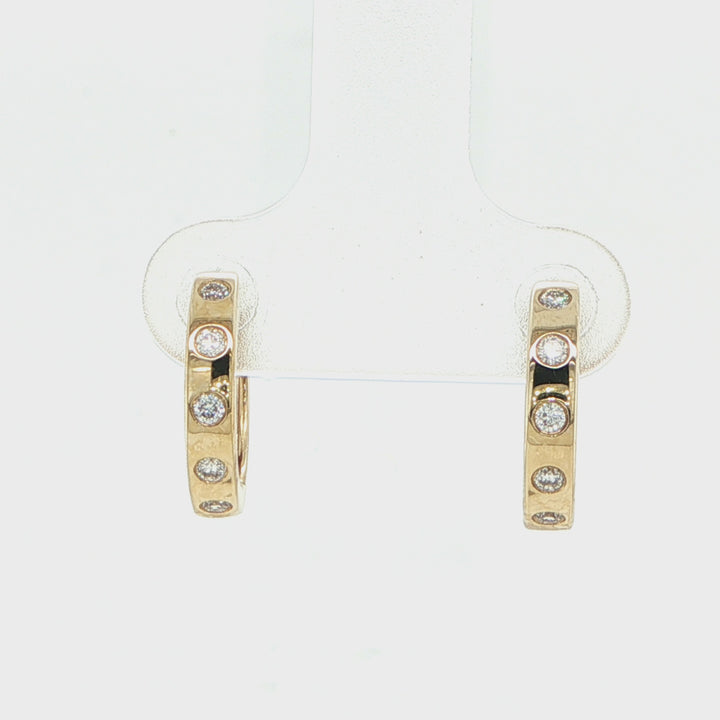 14K Yellow Diamond Huggie Hoop Earrings