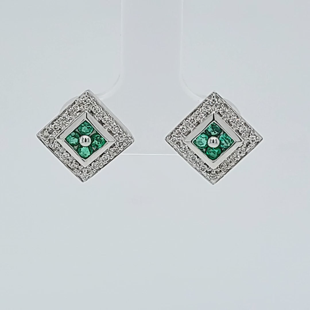Emerald and Diamond Halo Earrings