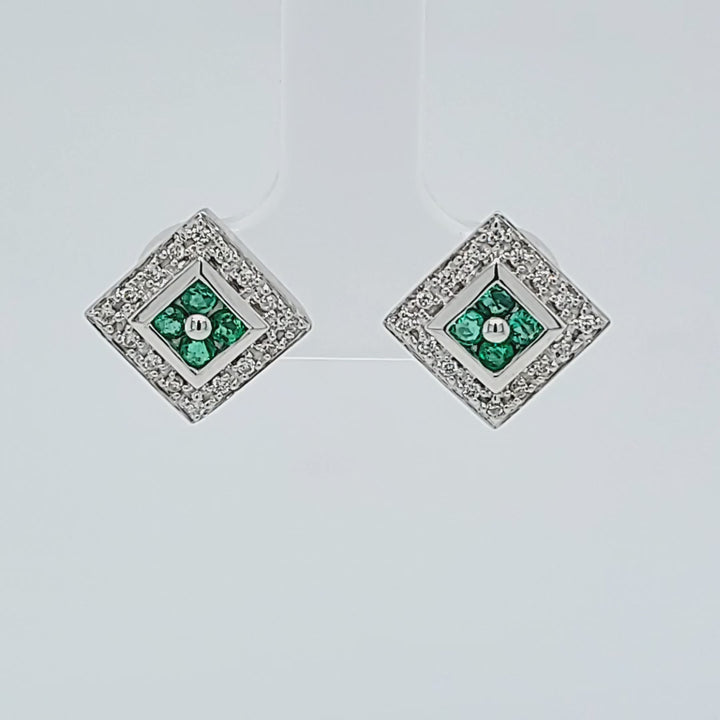 Emerald and Diamond Halo Earrings