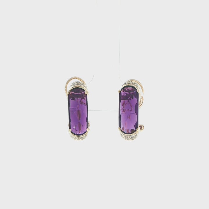 14K Yellow Gold Amethyst & Diamond Earrings