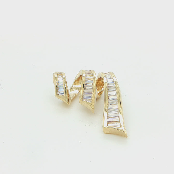 14K Yellow Gold Baguette Diamond Ribbon Pendant