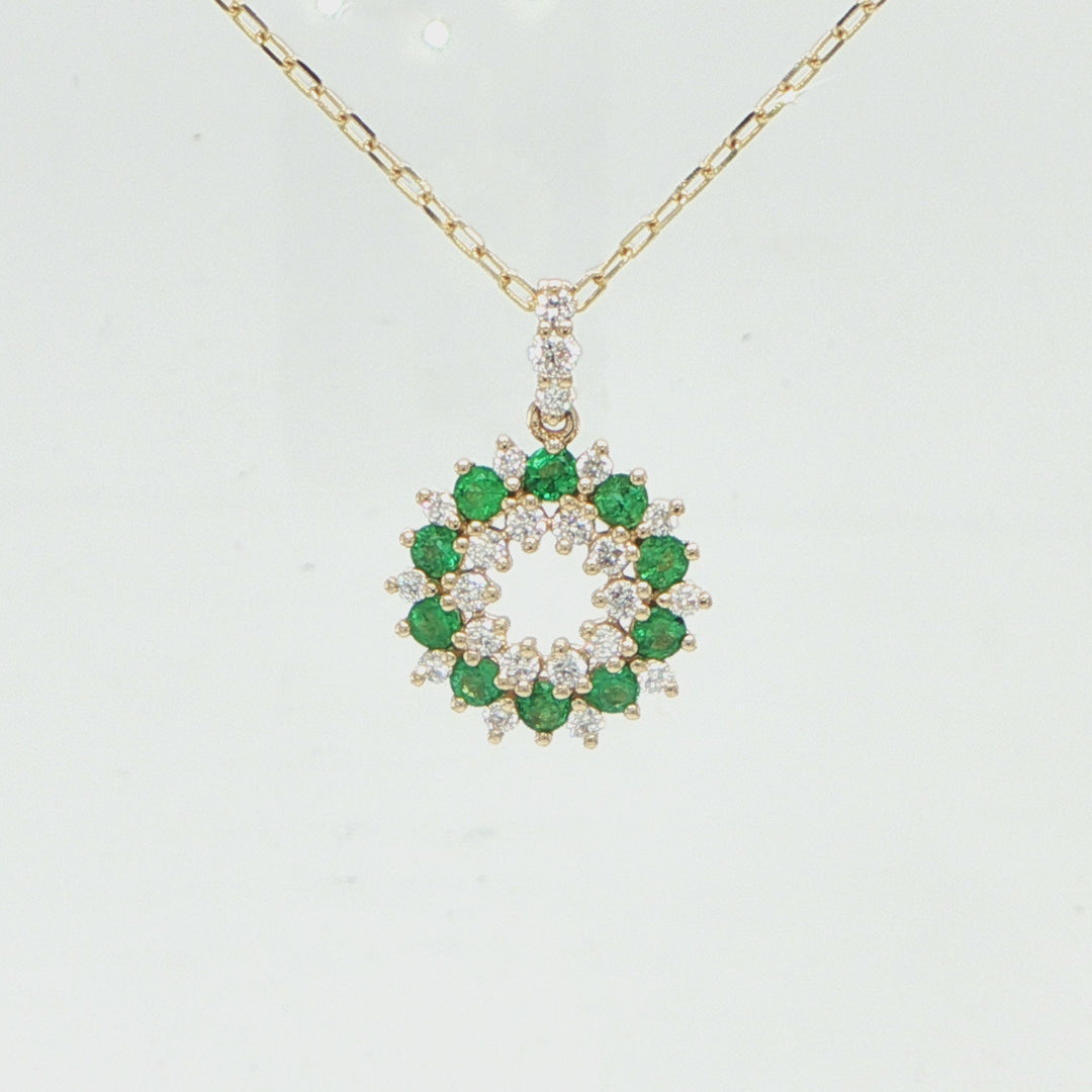 14K Yellow Gold Emerald & Diamond Necklace