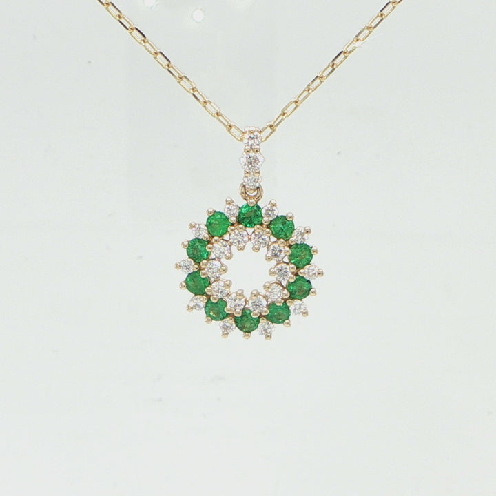 14K Yellow Gold Emerald & Diamond Necklace