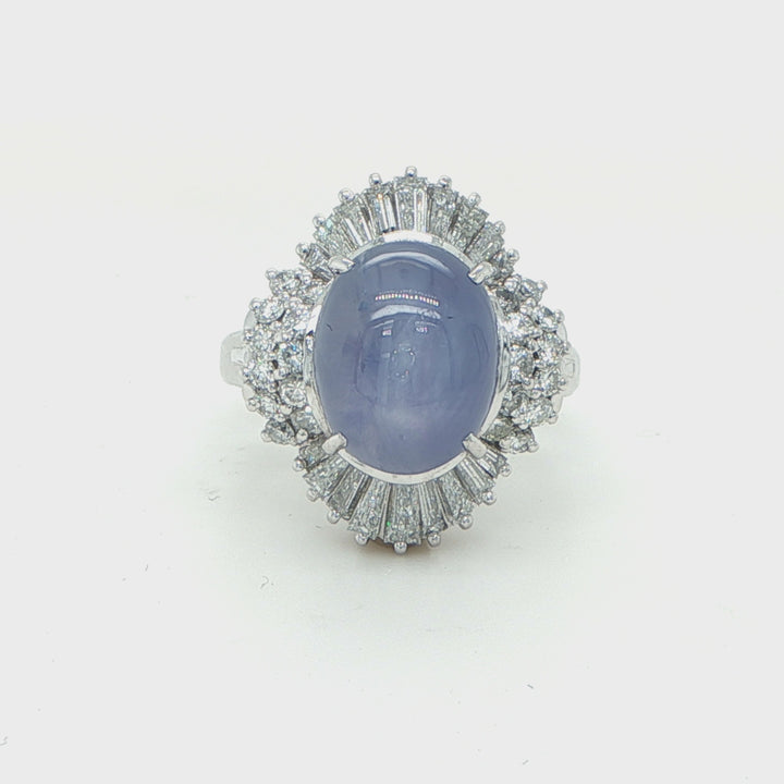 Platinum Star Sapphire & Diamond Ballerina Ring