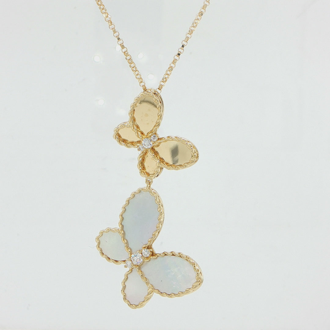 Roberto Coin Jasmine 18K Yellow Gold Mother of Pearl Butterfly Necklace