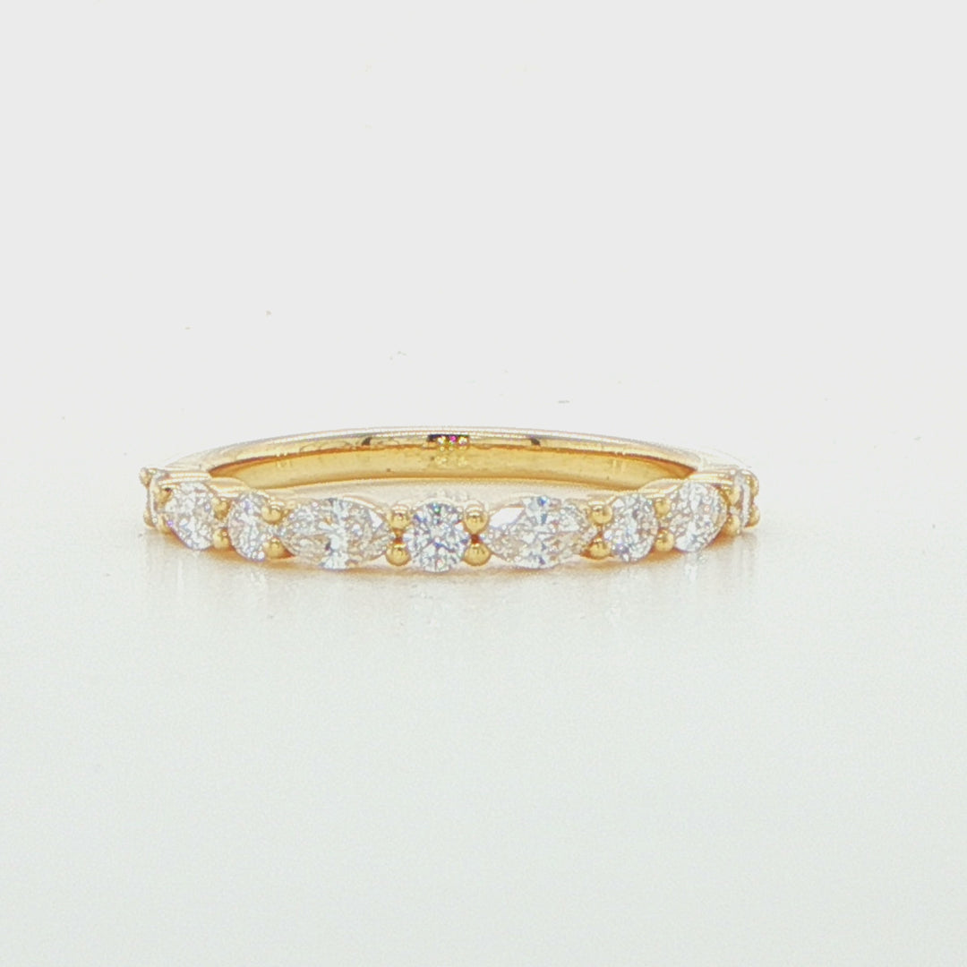 18K Yellow Gold Marquise & Round Diamond Band Ring