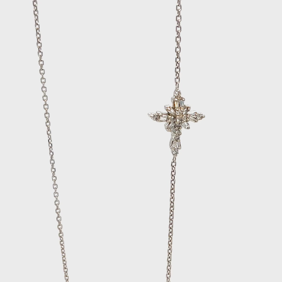 14K White Gold Horizontal Cross Pendant Necklace