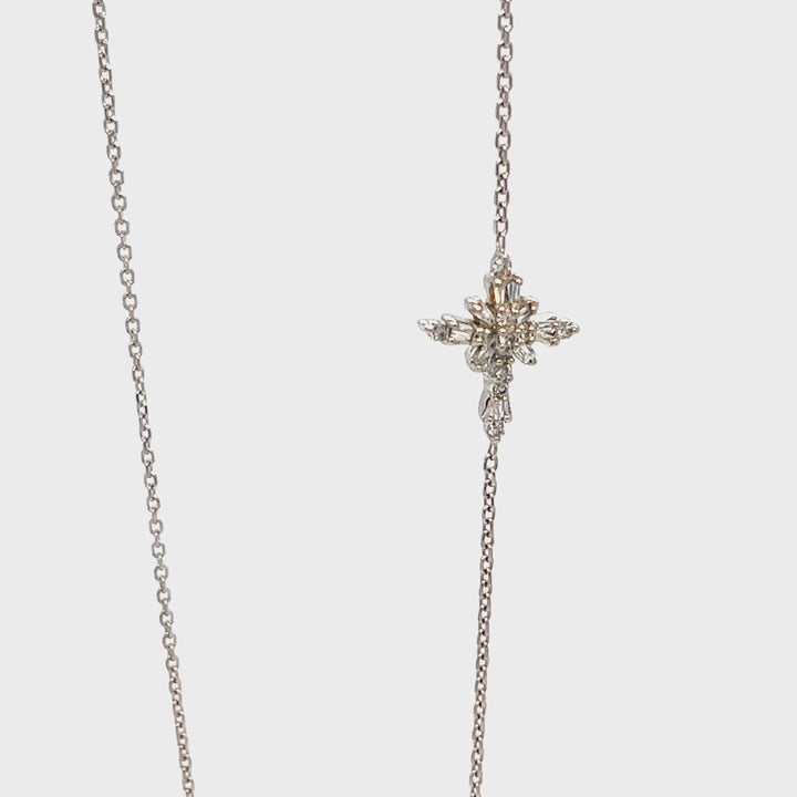 14K White Gold Horizontal Cross Pendant Necklace