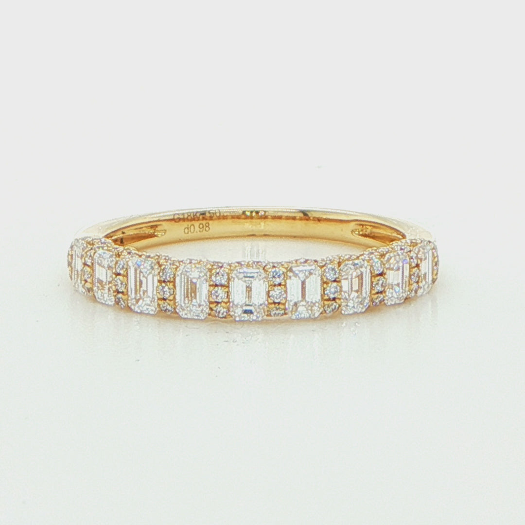 18K Yellow Gold Emerald Cut Diamond & Round Diamond Band