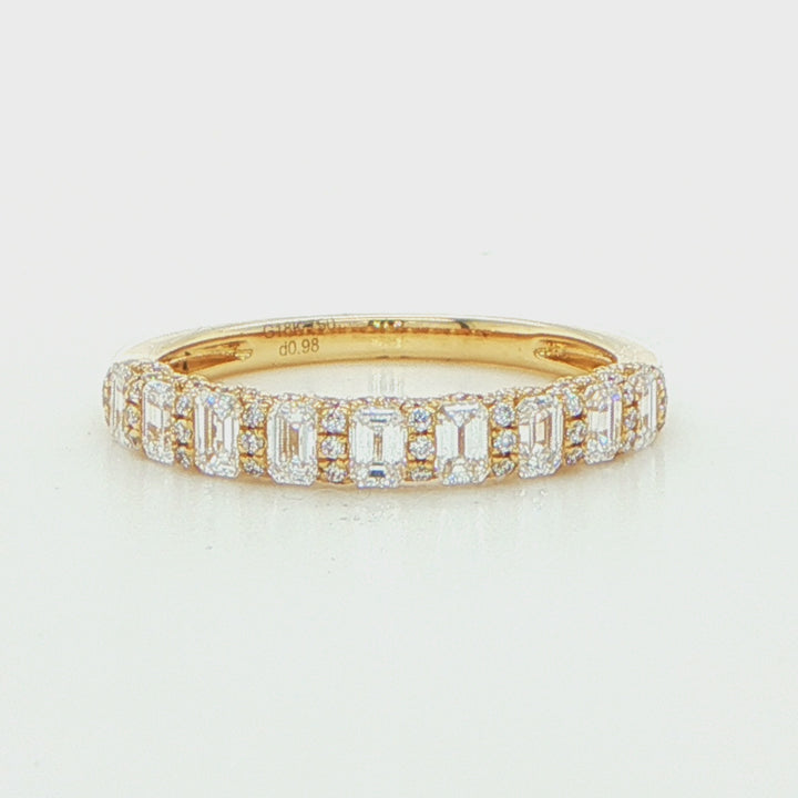 18K Yellow Gold Emerald Cut Diamond & Round Diamond Band