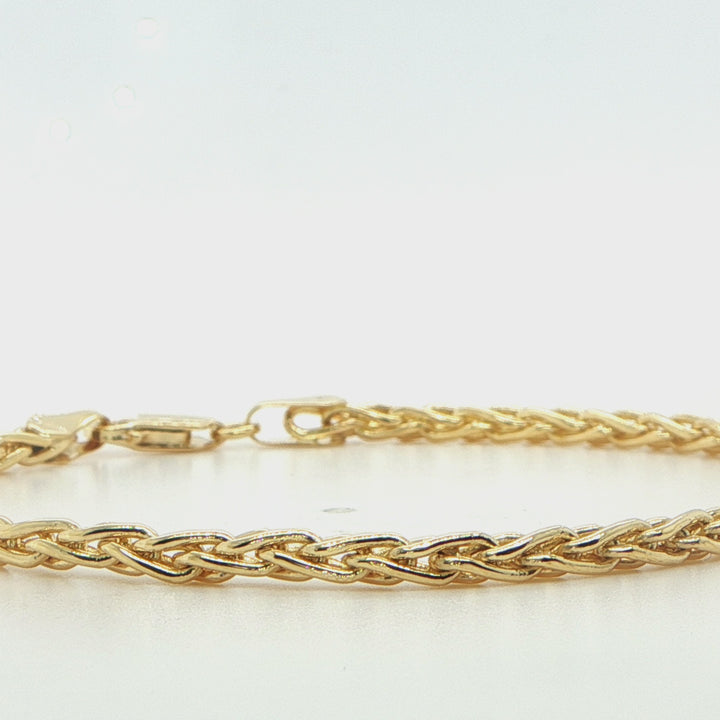 14K Yellow Gold Wheat Chain Bracelet 2.6mm