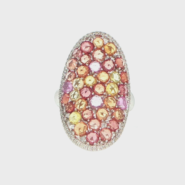14K White Gold Multi-Color Sapphire & Diamond Fashion Ring