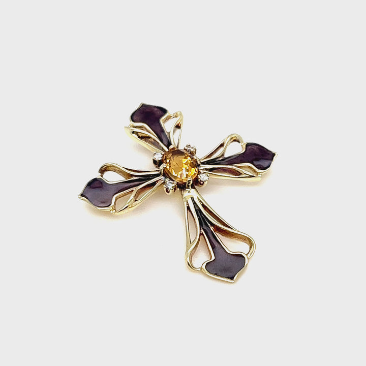 Enamel and Citrine Cross Pendant