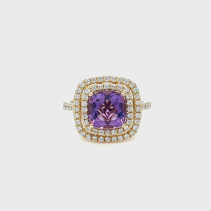 Double Halo Amethyst Ring
