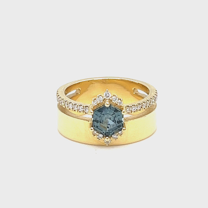 Teal Sapphire Cigar Ring