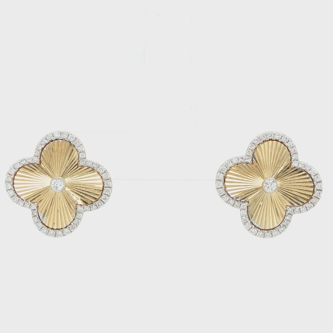 14K Yellow Gold Diamond Floral Stud Earrings