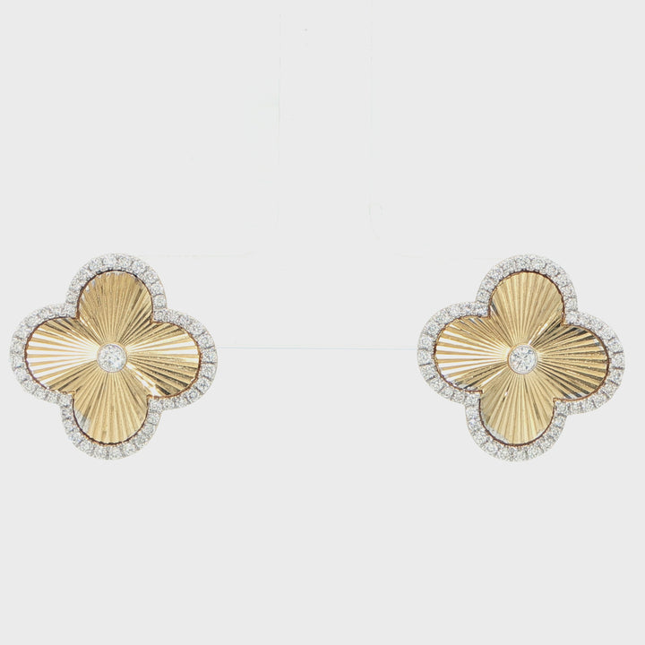 14K Yellow Gold Diamond Floral Stud Earrings