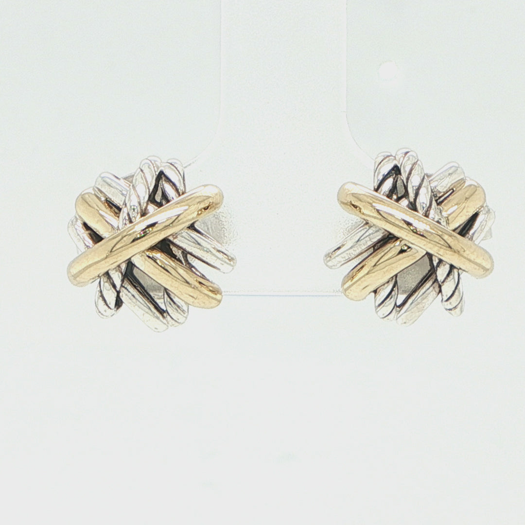 David Yurman Sterling Silver & 18K Gold Crossover Stud Earrings