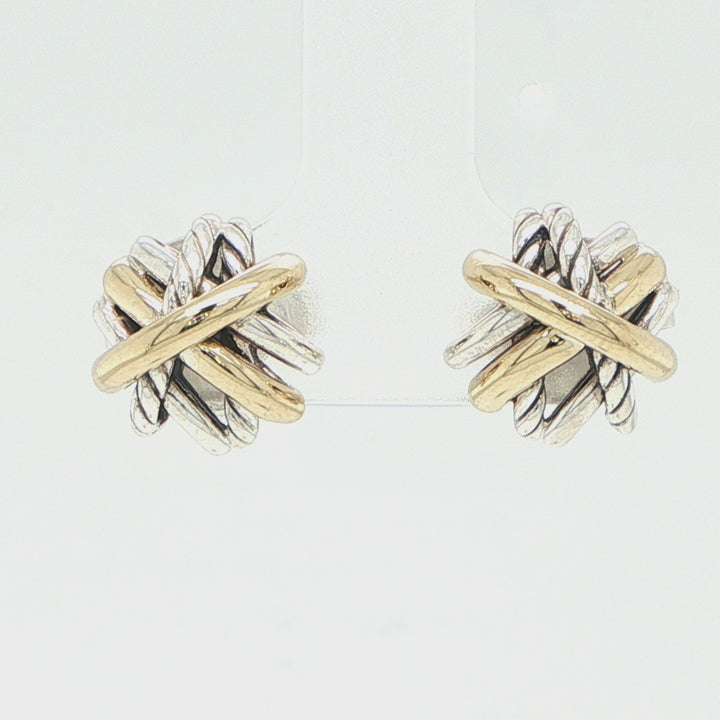 David Yurman Sterling Silver & 18K Gold Crossover Stud Earrings