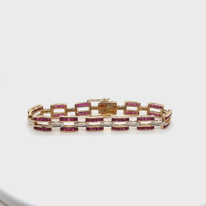 18K Yellow Gold Ruby & Diamond Bracelet