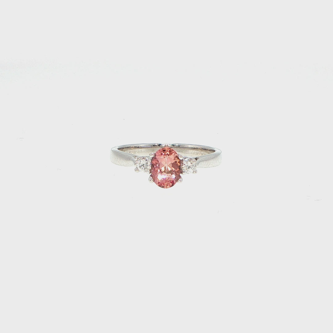 14K White Gold Imperial Topaz & Diamond Three Stone Ring