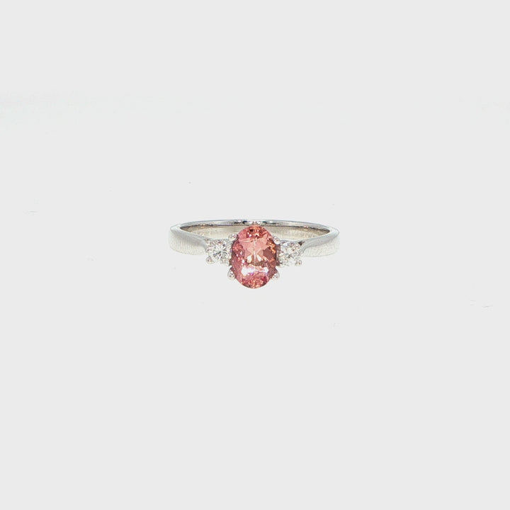 14K White Gold Imperial Topaz & Diamond Three Stone Ring