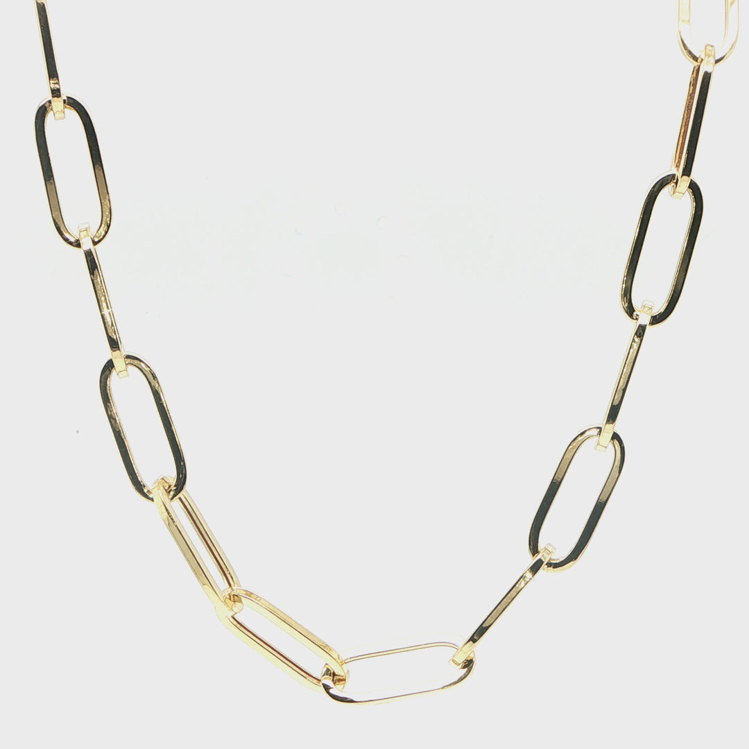 14K Yellow Gold Oval Paperclip Chain Necklace