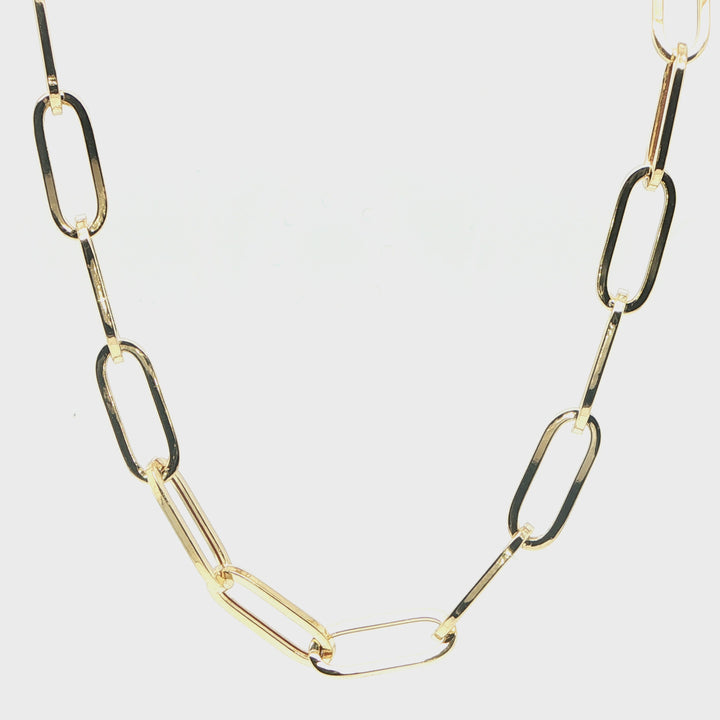 14K Yellow Gold Oval Paperclip Chain Necklace