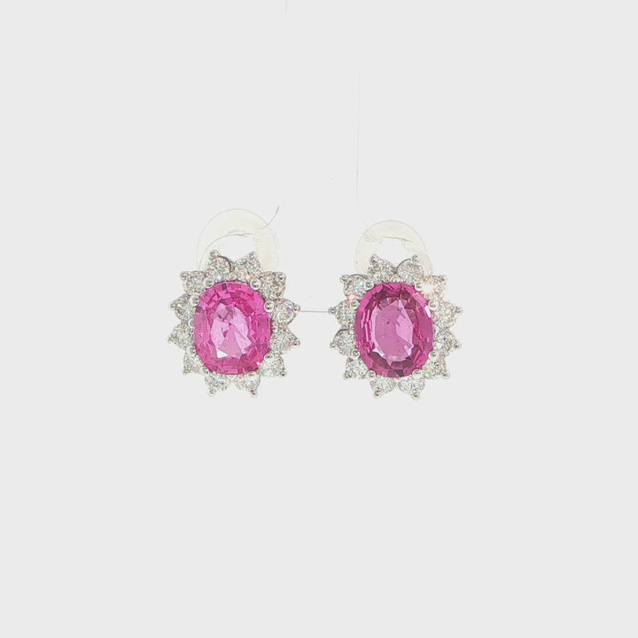 18K White Gold GIA Pink Sapphire & Diamond Earrings