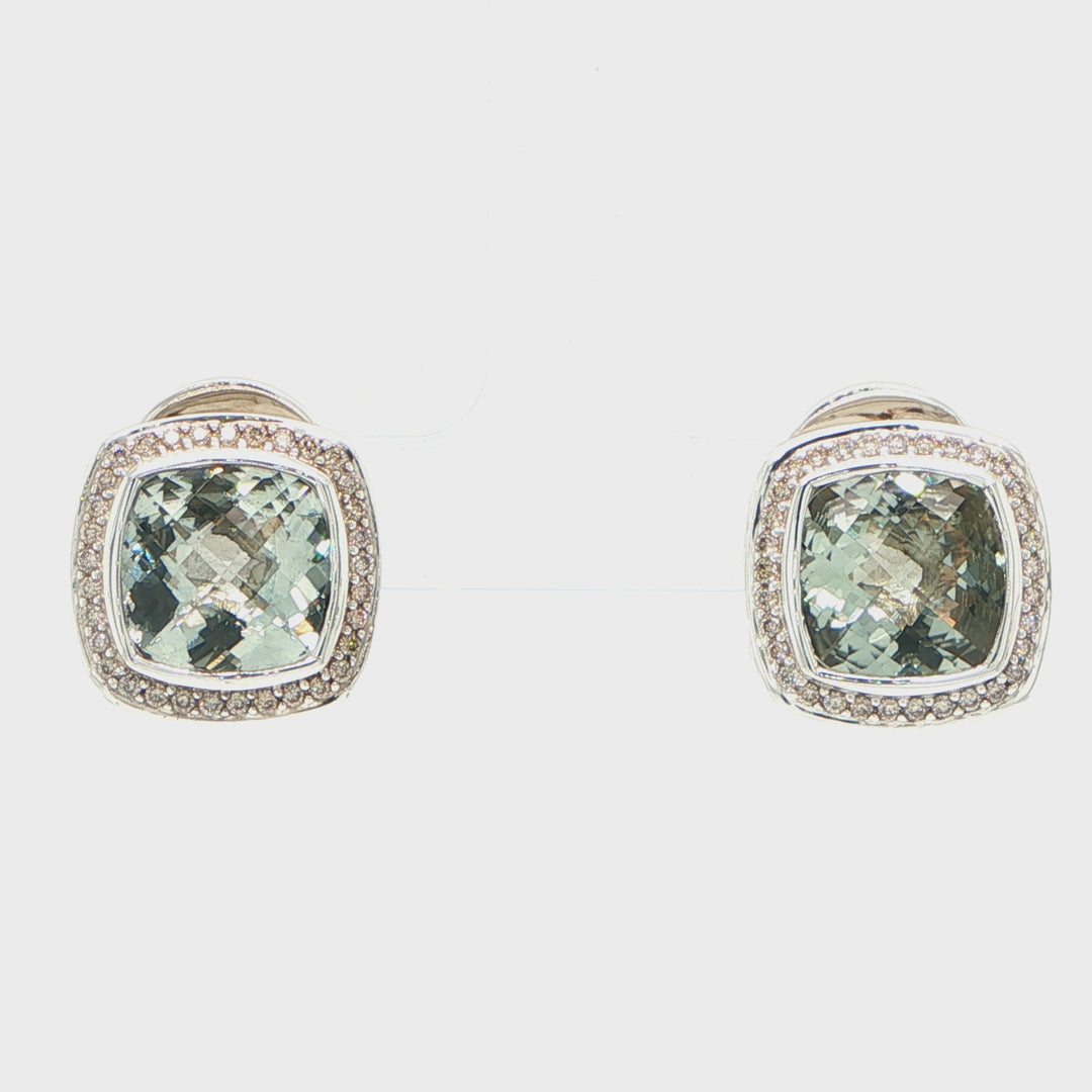 David Yurman Prasiolite & Diamond Earrings Sterling Silver 18K White Gold